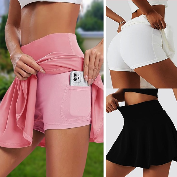 Rock mit integrierten Shorts - Tasche, hohe Taille, Anti-Scheuern | SKORTIFY