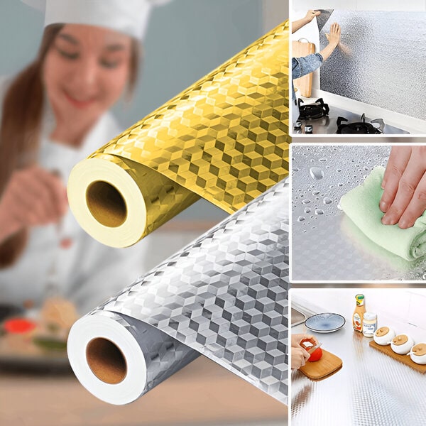 Küchen-Aluminiumfolien-Aufkleber - 61x300 cm, zuschneidbar, ölbeständig | ALUMAX