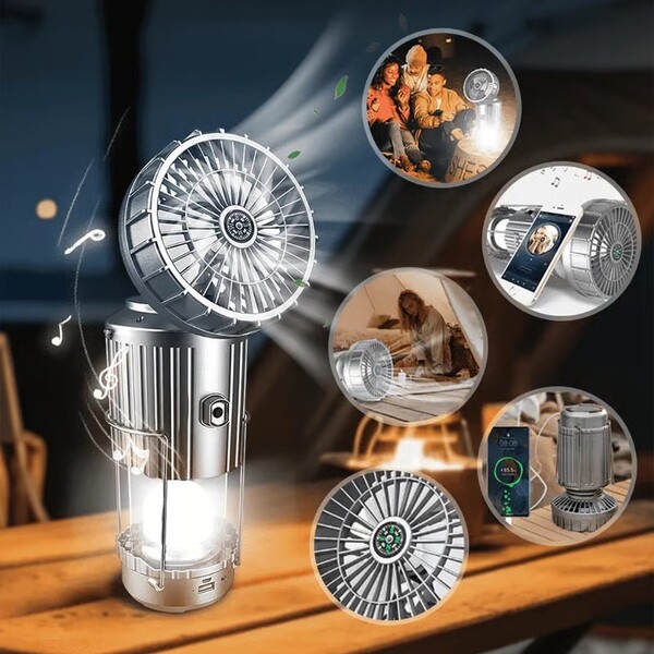 5-in-1-Campinglampe - Ventilator, Licht, Lautsprecher, Powerbank und Kompass | LANTFAN